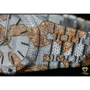 Montre pour homme en acier inoxydable, personnalisée, style hip-hop, bicolore, sertie de diamants Moissanite VVS - Product Image 5