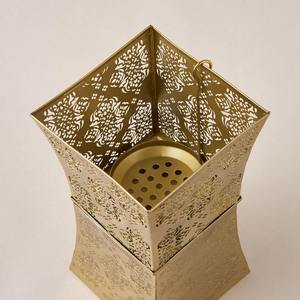 Ornate Gold Filigree Bakhoor Burner Hourglass Metal Incense Censer with Laser Cut Floral Pattern for Oud and Resin - Product Image 1