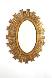 Oval Gold Metal Mirror With Sunburst Frame Glam Wall Decor - Product Image 3