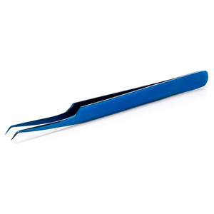 High Precision Curved Stainless Steel Tweezer for Volume Lash Extensions Professional Blue Titanium Coated Eyelash Tweezers - Product Image 1