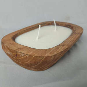Bougie artisanale en pot en bois avec double mèche en coton, cire de soja naturelle, décoration rustique style ferme, pièce maîtresse, article cadeau - Product Image 5