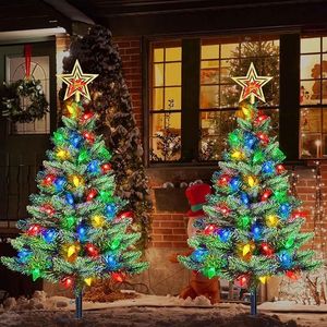 Upgraded 2-Piece Set Outdoor Prelit Christmas Tree 100 LED Multi-Color C6 <b>String</b> <b>Lights</b> Solar Powered Outdoor Christmas - Product Image 1