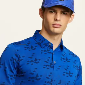 Polo de golf performance camouflage numérique pour homme 2026 – Anti-humidité, manches courtes, coupe ajustée, bleu roi et blanc - Product Image 4