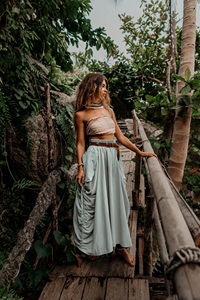 Jupe longue ample bohème pour femme, convertible en pantalon palazzo avec deux grandes poches, style décontracté bohème pour festivals et voyages - Product Image 3