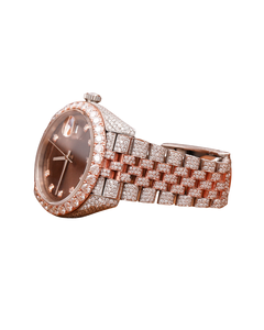 Montre-bracelet de luxe originale personnalisée avec diamant Moissanite, cadran marron, or rose romain, qualité supérieure, nouvelle collection - Product Image 3