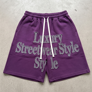 Streetwear Style Embroidered Cotton <b>Shorts</b> <b>Men</b> Drawstring Waist Distressed Embroidery <b>Sweat</b> <b>Shorts</b> <b>Men's</b> - Product Image 1