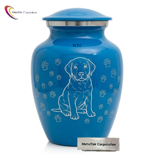 Latest Decorative Glossy Sky Blue Pet Urn <b>Dog</b> & Paw Print Design <b>Memorial</b> Jar Premium Metal Cremation Urn for Ashes High Quality - Product Image 1