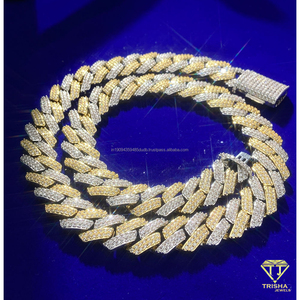 Collier en argent sterling 925 avec chaîne cubaine à maillons carrés entrelacés, serti de diamants de laboratoire, bijoux en gros pour hommes - Product Image 4