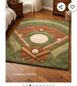 Tapis rectangulaire fantaisie en laine à motif terrain de baseball, à poils moyens, tufté à la main, lavable, avec envers fin en polypropylène, pour chambre à coucher - Product Image 2