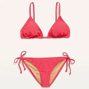 Women Solid Color Bikini Set Triangle Bra Tie Side Bottom Spandex Nylon Stretch Regular Fit - Product Image 1