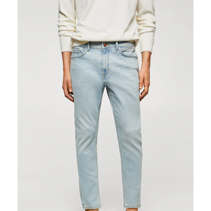 Jean en denim pour homme, style urbain, taille haute, coupe droite, 100% coton, respirant, écologique, délavé, à prix abordable - Product Image 1