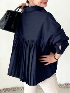 Back Pleated Cotton women's shirt Button Down Shirt <b>Long</b> <b>Sleeve</b> Loose Fit Custom Logo Everyday Wear High Quality Boutique <b>Tops</b> - Product Image 4