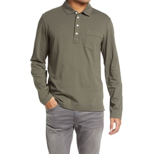 <b>Men's</b> <b>Long</b> <b>Sleeve</b> Solid Color Cotton <b>Polo</b> <b>Shirt</b> With Chest Pocket Casual Style Woven Fabric Regular Fit Breathable Design - Product Image 1