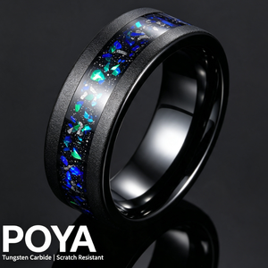 Bague en carbure de tungstène avec incrustation d'opale concassée Galaxy et finition sablée noire pour hommes et femmes, bijoux uniques en gros - Product Image 3