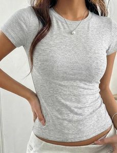 High Quality Women's Short Sleeve O Neck <b>Crop</b> <b>T</b>-<b>Shirt</b> Slim Fit Casual Customized Colors Knitted Polyester/Cotton Breathable - Product Image 3