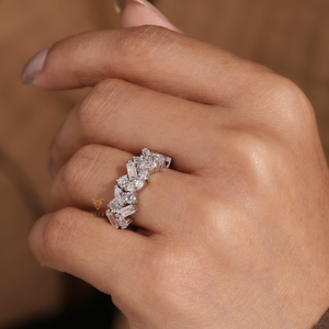 Anillo de Diamantes de Oro de 18K para Mujer, Anillo de Boda, Diamantes Cultivados en Laboratorio HPHT CVD VVS, Diamantes Baguette, Redondos y Marquise, Anillo de Media Eternidad - Product Image 3