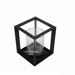 Modern Industrial Matte Black Metal <b>Lantern</b> with Cylinder Glass Hurricane Farmhouse Home Decor Tabletop <b>Candle</b> <b>Lantern</b> - Product Image 5