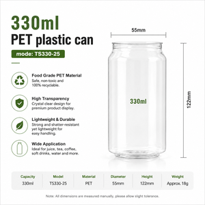 TS330-25 330ml PET Can with 55mm 202 EOE Easy Open End Plastic <b>Bottles</b> for Tea Coffee Beverage Can Sealing Machine - Product Image 5