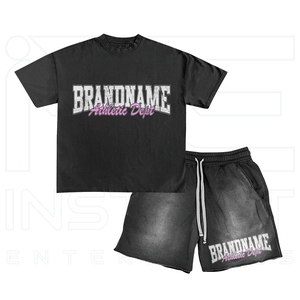 ชุดเสื้อยืดและกางเกงขาสั้นลำลองสำหรับผู้ชาย แบรนด์ Custom BRAND NAME ผ้าฝ้าย ระบายอากาศได้ดี คอกลม พิมพ์ลายตัวอักษร แนวสปอร์ต เหมาะสำหรับฤดูร้อน - Product Image 1