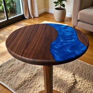 High quality Handmade Wood and <b>Resin</b> Side <b>Table</b> With Blue <b>Epoxy</b> River Design Artistic Home Decor Accent Piece - Product Image 1