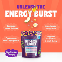 Gummies aux champignons, Gummies aux champignons biologiques avec Ashwagandha, Cordyceps, Champignon Crinière de lion, à base de plantes