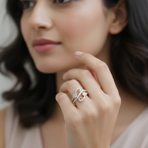 Elegante Anillo de Oro con Doble Flor y Diamantes en Forma de S para Mujer, Joyería para Boda y Aniversario - Product Image 6