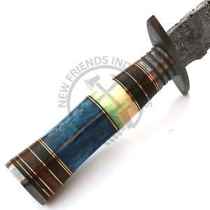 Nueva Edición Cuchillo Bowie de Acero de Damasco Hecho a Mano de 12 Pulgadas, Cuchillo de Caza de Hoja Fija para Exteriores con Mango de Hueso de Camello de Color, Cuchillo para Camping - Product Image 3