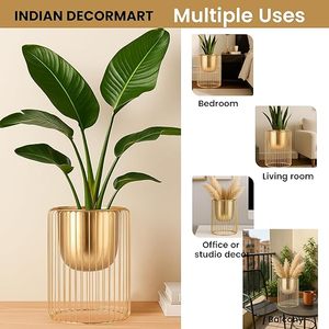 Support de plante en métal plaqué or, vase circulaire moderne, pot de fleurs d'intérieur pour plantes vertes, décoration de la maison - Product Image 6