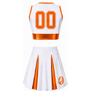 Conjunto de Uniforme de Porristas Sublimado Blanco y Naranja sin Mangas, Top Corto y Falda Deportiva para Equipo, Ropa Deportiva de Entrenamiento y Alto Rendimiento, Personalizable - Product Image 2