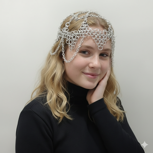 Tocado de malla metálica hecho a mano, accesorio para el cabello nupcial medieval, corona de metal gótica, diadema de boda bohemia, joyería de coif renacentista - Product Image 1