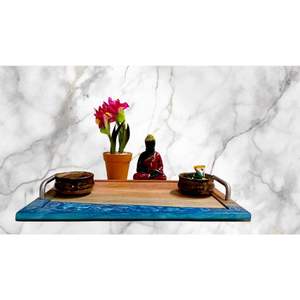 Bandeja de Servir de Madera de Acacia y Resina Epoxi con Asas de Metal, Bandeja Decorativa de Madera para Aperitivos para el Hogar y la Cocina - Product Image 5