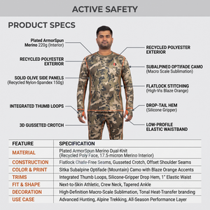 Ensemble de sous-vêtements thermiques en laine mérinos - Couche de base chaude pour la chasse, motif camouflage, polyester recyclé, fabricant OEM - Product Image 5