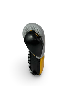 ถุงมือฝึกซ้อม No Boxing No Life สีเทาอ่อนและสีดำทอง ถุงมือชกมวยดีไซน์ใหม่แบบผูกเชือก ผลิตตามสั่ง - Product Image 6
