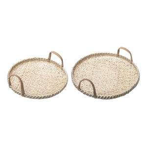 Bandejas de servir redondas de bambú 100% natural, coloridas, con asas, juego de bandejas para servir frutas y verduras, venta al por mayor desde Vietnam - Product Image 2