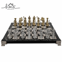 Ensemble d'échecs romain grec de luxe en cuivre, argent et laiton, pour enfants, plateau carré en marbre noir et blanc, fait main, décoratif H.M.A