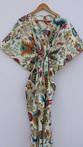 Kaftan <b>Robe</b> <b>Women</b> 100% Cotton Floral Animal Print V Neck Wrap Dress Breathable Quick-<b>Dry</b> Short Sleeve Beach Holiday Loungewear - Product Image 2