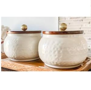 Juego de 2 recipientes modernos para cocina, novedad, para azúcar, sal, té/café, con acabado esmaltado. - Product Image 2