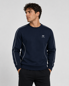 เสื้อสเวตเชิ้ตคอกลมสีน้ำเงินสำหรับผู้ชาย Warpro ทรงปกติ สีพื้น สวมใส่สบายๆ สำหรับฤดูใบไม้ร่วง ผลิตจากผ้าโพลีเอสเตอร์ถัก - Product Image 2