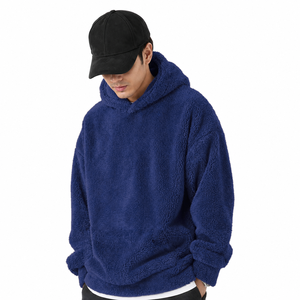 <b>Mens</b> Black <b>Sherpa</b> Hooded Oversized Sweatshirt Casual Winter Wear Anti-Pilling Knitted Solid Color Regular Fit - Product Image 4