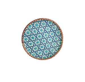 Eco Friendly <b>Bamboo</b> Tray Round Serving Tray Decorative Trays Set Serving Blue Food Tray <b>Table</b> Organizer Kitchen Tray - Product Image 1