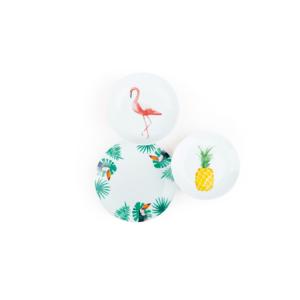 Servizio di piatti Excelsa da 18 pezzi in porcellana tropicale multicolore con disegno di fenicottero, ananas e tucano - Product Image 1