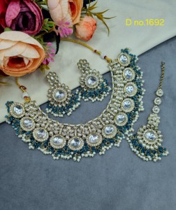 Heavy Cubic Zirconia <b>Necklace</b> <b>Set</b> Pearl Cluster Tassel Drop <b>Bridal</b> Wedding Jewelry <b>Set</b> With Dangle <b>Earrings</b> & Mang Tika Supplier - Product Image 2