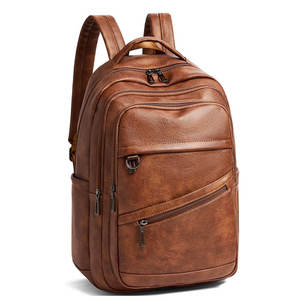 Brown Genuine Leather <b>Puff</b> Printed Nail Bead Embroidery Waterproof Softback Zipper School Travel Laptop <b>Bag</b> - Product Image 1