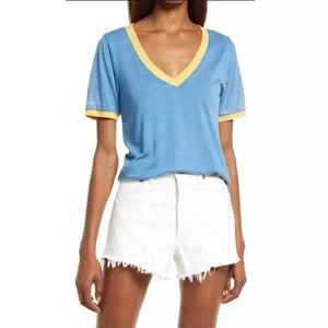 Camiseta de Verano para Mujer, Nueva, con Logotipo Personalizado, en Oferta, de Moda, Mezcla de Poliéster/Algodón, Cuello en V, Manga Corta, Hombros Caídos, Secado Rápido - Product Image 5