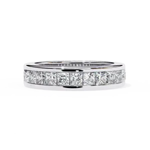 Bague unisexe en argent 925 avec diamants de laboratoire taille princesse sertis en barre, style éternité, contemporaine et moderne, cadeau d'anniversaire ou de mariage - Product Image 1