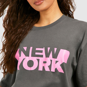 T-shirt ample à col rond pour femme, gris rose, imprimé New York, 100 % coton jersey, coupe ample, manches courtes, style manches classiques - Product Image 5