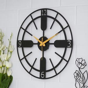 Minimalist Circular Metal Wall <b>Clock</b> Geometric Design Mechanical Movement Hourly <b>Chiming</b> Black Color Modern Office Decor - Product Image 2