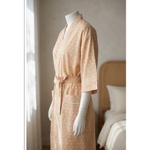 Oferta Especial: Bata de Algodón 100% para Mujer con Estampado de Lunares, Cuello en V, Manga Tres Cuartos, Largo hasta la Rodilla, Suave y Casual con Cierre de Cordón - Product Image 4
