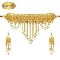 Conjunto de Joyería Árabe Chapado en Oro de 18K, Estilo Moderno, para Mujer, Joyería Africana, Gargantilla y Aretes para Boda Árabe en Dubái