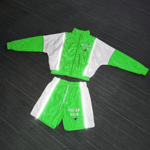 Conjunto de Chaqueta y Pantalones Cortos Cortavientos Estilo Urbano, Chaqueta con Cierre y Pantalones Cortos, Conjunto de Dos Piezas, Traje Deportivo Cortavientos de Nailon Reflectante - Product Image 1